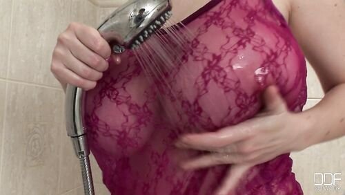 Busty babe invites you to shower
