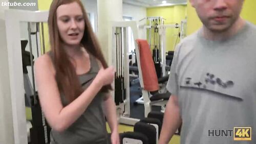 A girl has sex with a stranger in front of her boyfriend at the gym.