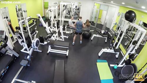 A girl has sex with a stranger in front of her boyfriend at the gym.