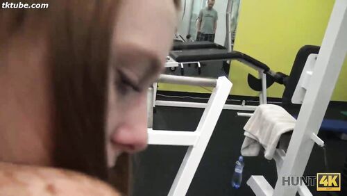 A girl has sex with a stranger in front of her boyfriend at the gym.